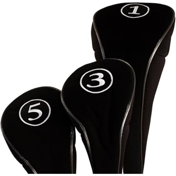 Black Golf Zipper HeadCovers Driver 1 3 5 Fairway WoodsHeadcovers Metal Neoprene - Picture 8 of 8